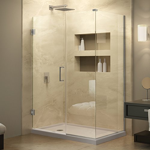 DreamLine Unidoor Plus 46 in. W x 34 3/8 in. D x 72 in. H Frameless Hinged Shower Enclosure in Brushed Nickel, SHEN-24460340-04