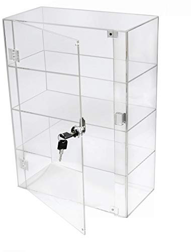 PC3721 @ Eine Vitrine mit 4 Fächern aus hochglänzendem, klarem Acryl mit Fronttür und Sicherheitsschloss (406 x 300 x 203 mm)