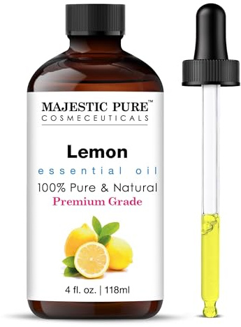 Majestic Pure Essential Oil with Glass Dropper - 100% Pure and Natural - Essential Oils for Diffuser, Aromatherapy, Soap and Candle Making, Lemon Essential Oil, Lemon Oil, 4 Fl Oz