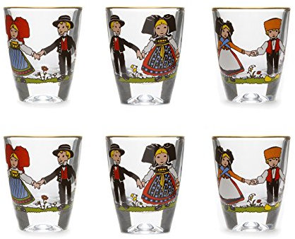 Coffret de 6 petits verres à eau de vie, motif Hansi