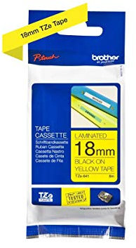 Brother Original P-touch Schriftband TZe-641 18 mm, schwarz auf gelb (kompatibel u.a. mit Brother P-touch 1830VP, -D400/VP, -D450, -D600/VP, -P700, -2430)