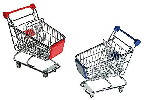 CARRELLO DELLA SPESA MINI IN ALLUMINIO E PLASTICA 14X14 CM COLORE ROSSO O BLU