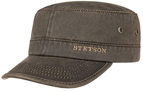 Stetson Datto Army Cap (Kubacap), coole aus Baumwolle gefertigte Militärmütze für Herren, Armee-Mütze Gr.L/58-59-Braun