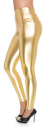 FUTURO FASHION - Leggings de Tiro Alto - Acabado Mate y Brillante - Cuero sintético - Dorado - Talla EU 38