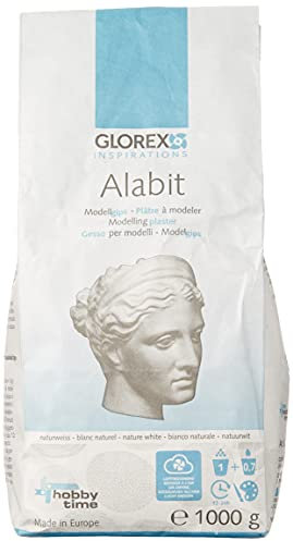 GLOREX 6 2608 429 - Alabit Gießmasse naturweiß, Beutel mit 1000 g, hochwertiger Modelliergips, für Modelle, kleine Reliefs und Gipsformen