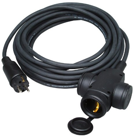 Kopp 145210047 Gummi-Verlängerung mit 3-Fach Kupplung, 10 m, schwarz