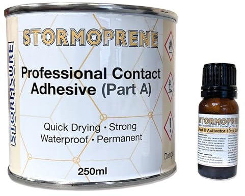 Stormoprene Contact Adhesive 250ml - With 10ml Activator for Hypalon Repairs - Fast Curing, High Strength Adhesive to Bond Almost Anything
