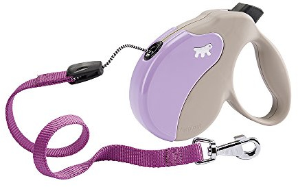 Ferplast hundkoppel Amigo SMALL, rullkoppel små hundar upp till 15 kg. Max. 5 m. Ett lås- och upplåsningsknapp, beige, violettlock