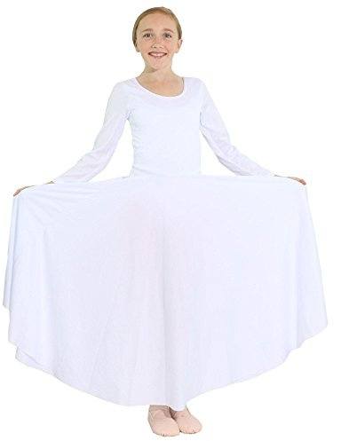 Danzcue Girls Praise Loose Fit Full Length Long Sleeve Dance Dress, White, 4-6