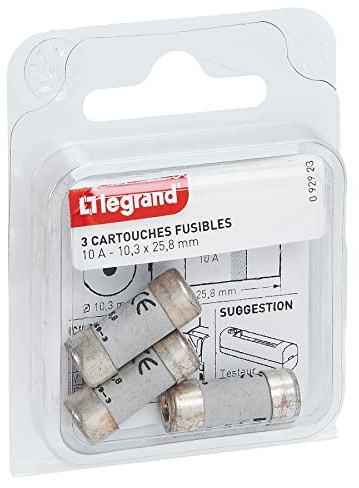 Legrand - Cartouches fusibles pour porte-fusibles - avec témoin - 10,3x25,8mm - 10A