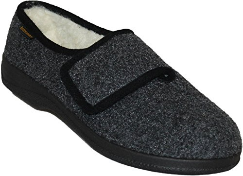 Intermax Chaussons mi-hauts en feutre pour homme avec fermeture Velcro et doublure en laine vierge, anthracite