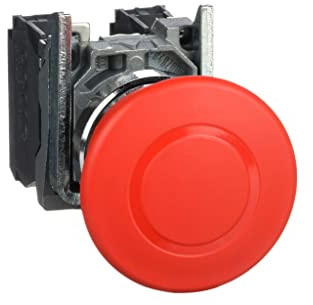 Schneider Electric Harmony XB4 - Emergency Stop Push Button Switch, Metal, 40 mm Mushroom, Trigger Latching Push-Pull, 1NO + 1NC, 22 mm Mount, XB4BT845, Red