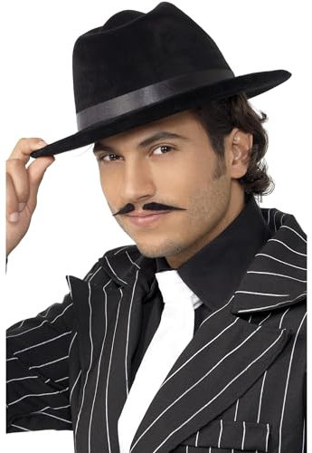 Smiffys Gangster-Hut, Schwarz, mit Futter und Band