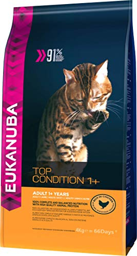 Eukanuba Top Condition Cibo secco per gatti adulti da 1 anno in su, ricco di pollo fresco, 4 kg