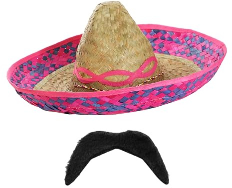 Mexikansk deluxe rosa broderad sjöjungfru – stor vild väst stråhatt + falsk mustasch fantastisk klänning helgdag accessoar idealisk för svensexa natt, strandfest, sommar