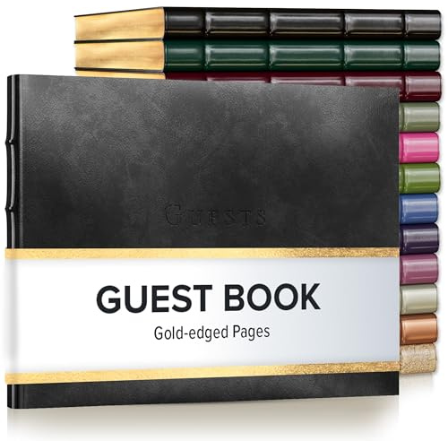 Gallery Leather Guest Book - Great for Wedding, Reception, Baby and Bridal Shower, Birthday Party and Vacation Home - 192 Lined Pages to Sign In, add Polaroid Photo - Hardcover 9x7 - Acadia Black