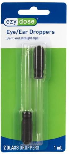 EZY DOSE Ear and Eye Medicine Dropper, 1mL Glass Liquid Dispenser with Straight & Bent Tips, BPA-Free Design for Precise Dosing, Ideal for Eye Drops, Ear Care, & Small Pets