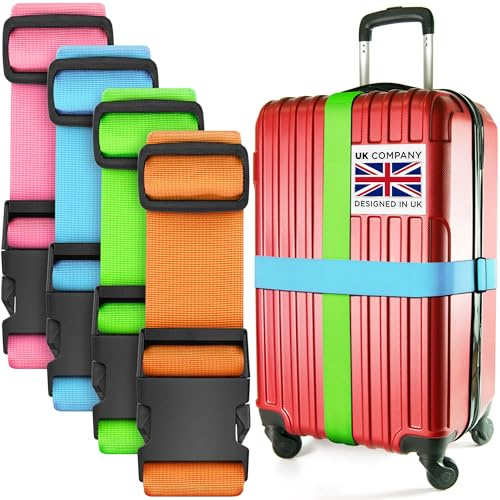 Sangles de Bagages pour valises - Couleurs mélangées, Lot de 4 - Ceintures en Nylon de qualité supérieure pour la sécurité des Bagages - Longueur réglable de 1 à 2 mètres - par BlueCosto