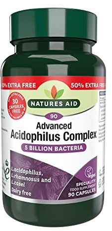 Natures Aid Acidophilus Complex 5 Billion Bacteria CFU – High Strength Supplement Lactobacillus Acidophilus Rhamnosus Casei Supports Digestive & Immune Health – Vegan Gluten-Free Non-GMO 90 Capsules