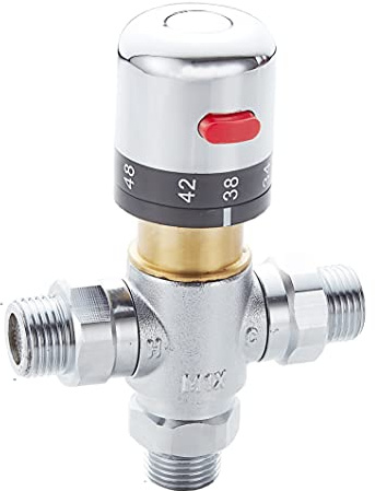 Fyeer Válvula mezcladora termostática de 3 vías, latón macizo, conexiones IPS macho de 1,27 cm