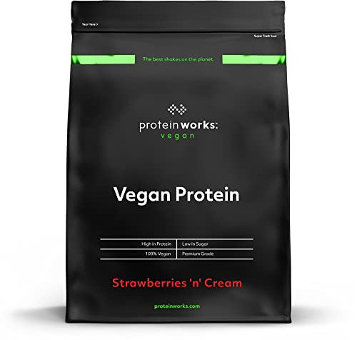 Protein Works - Vegan Protein Powder, Strawberries 'n' Cream, 16 Servings, 100% Plant Based & Natural, Premium Multi-Protein Blend, Low Fat Shake, Low Calorie Shake, 500g