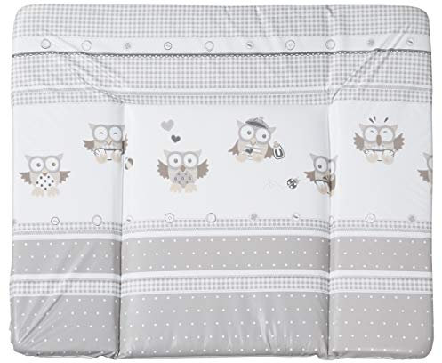 roba Wickelauflage Eulenbabys 85 x 75cm aus phthalatfreier Folie - Wickeltischauflage im Eulen Motiv - Auflage weich gepolstert - Grau / Weiß
