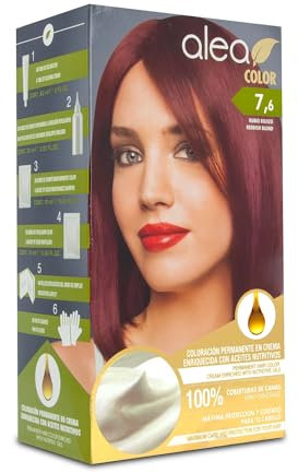 ALEA - Tinte Pelo Mujer - Alea Color - Nº 7.6 K - Color Rubio Rojizo - Coloración Permanente en Crema - con Aceite de Argán y Macadamia - Cobertura de Canas - Máxima Protección y Cuidado