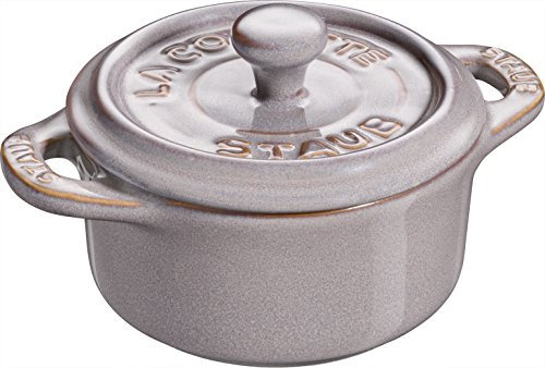 Staub Set di 6 piatti da dessert in ceramica Mini Cocotte, rotondi, colore grigio anticato, 10 cm