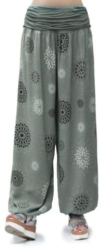 Glamexx24 Dam XXL, lätta pumpbyxor, haremsbyxor, fritidsbyxor, sommarbyxor, byxor med många mönster, 13090, Kakigryn, M/L