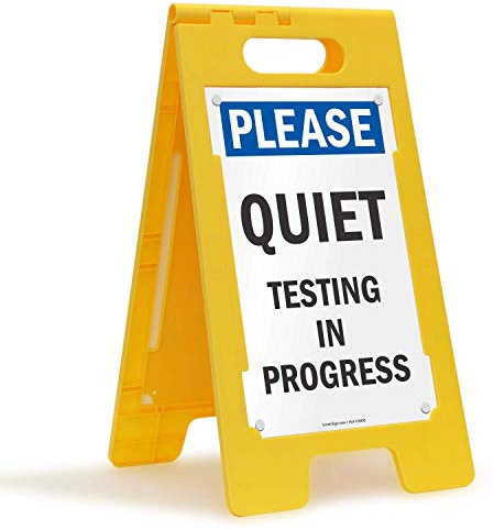 SmartSign Please Quiet - Testing In Progress Folding Floor Sign | 25 x 12 Plastic