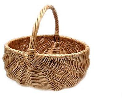 MyBer® flätad korg shoppingkorg picknickkorg stabil bärkorg rund pilträd brun helpilar K1-005
