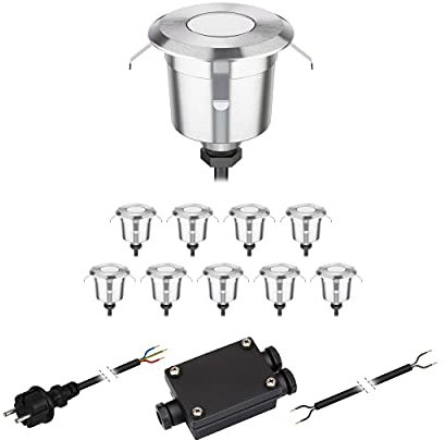 ledscom.de 10er Set LED Bodeneinbauleuchte AGENA für außen, warm-weiß, je 7lm, IP65, 230V, 60mm Ø
