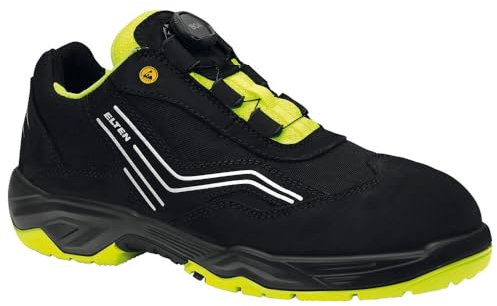 ELTEN Sicherheitsschuhe Ambition BOA Low ESD S2, Damen und Herren, Leder/Textil, Stahlkappe, leicht, sportlich 41, Schwarz-Gelb
