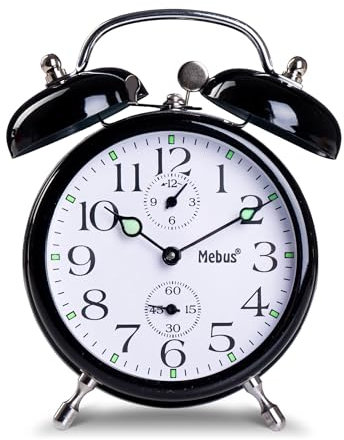 Mebus Mechanical Wind Up Alarm Clock with Classic Bell Ringing Mechanism Luminous Hands - No More Retro Couldn't Be/Colour: Black