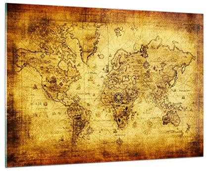 Vidrios decorativos 100x70cm Cuadro Sobre Vidrio Moderno Mapa Mundo Continentes Grande Dormitorio Cocina Cuadros Pared Impresiones Decoracion Salon Impresión en Cristal Wall Art Prints GAA100x70-0127
