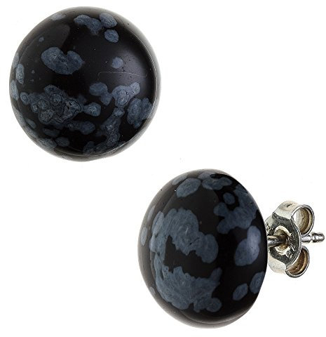 Jobo Damen-Ohrstecker aus 925 Sterling Silber mit Schneeflocken-Obsidian 12 mm Rund