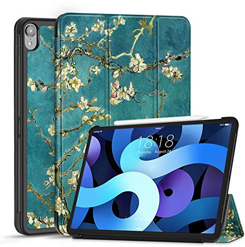 TNP iPad Air 4 Hülle, iPad Hülle mit Stifthalterung für iPad Air 4. Generation Modell 2020-10,9 Zoll, dünner und leichtgewichtiger iPad case, iPad Cover mit Auto Schlaf/Wach Funktion, Mandelblüte
