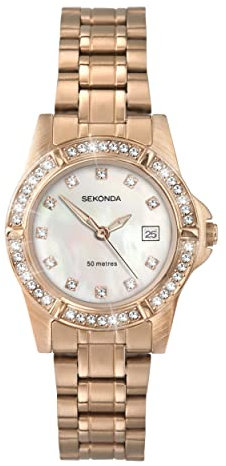 Sekonda Ladies 28mm Stone Set Dress Watch 50m Water Resistant Date Window