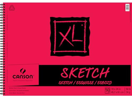 Canson XL Series Paper Sketch Pad for Charcoal, Pencil and Pastel, Side Wire Bound, 50 Pound, 18 x 24 Inch, 50 Sheets