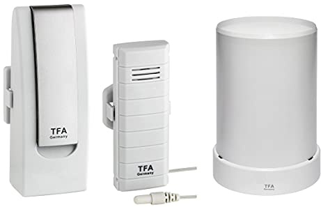 TFA Dostmann Weatherhub Starterset, mit Temperatursender und Funk-Regenmesser, SmartHome, ideal für Pool,Teich, Kühlgerät, einfach installierbar, L305 x B245 x H245 mm