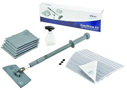 Vikan 549101 EasyShine Window Cleaning Kit, Flexible Mop Frame, 575-1390mm Telescopic Handle, Grey