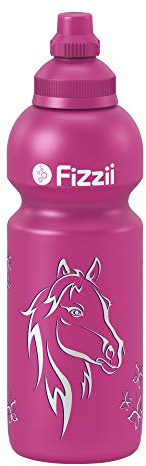 Fizzii Kinder- und Freizeittrinkflasche 600 ml (auslaufsicher bei Kohlensäure, schadstofffrei, spülmaschinenfest, Motiv: Pferdekopf)