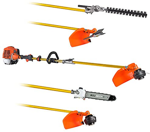 BOUDECH Moster-620 Decespugliatore a Scoppio 62CC con Design modulare e Kit Multifunzione 5 in 1: Motosega, Tagliasiepe, Tosaerba e Tagliabordi.