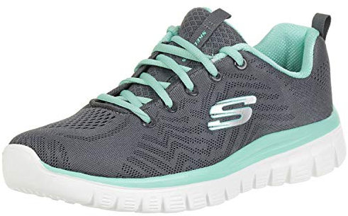 Skechers Damen Graceful Get Connected Sneaker,Charcoal Mesh Green Trim, 40 EU