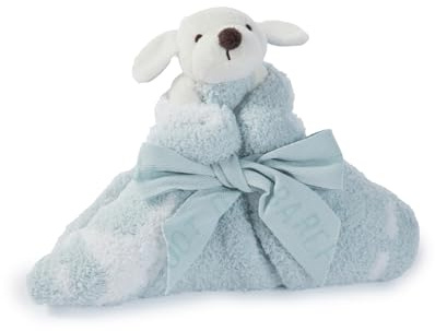 Barefoot Dreams CozyChic Dream Mini Blanket with Buddie Puppy Plush Toy, Toddler Ultra Soft Cozy Blanket, Lightweight Comfort Companion, Gifts for Girls & Boys, Machine Washable, 16 x 16, Aqua/White