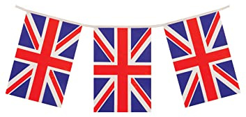 Henbrandt 1 x Union Jack Rectangular Party Bunting 10m Celebration Bunting Great Britain Union Jack British Party Decorations with 20 Flags Royal Theme Garland Pub BBQ Decoration