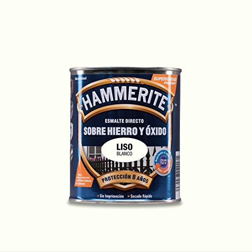 Hammerite Esmalte directo sobre hierro y óxido, Liso Brillante, Color Blanco, 250 ml (Paquete de 1)