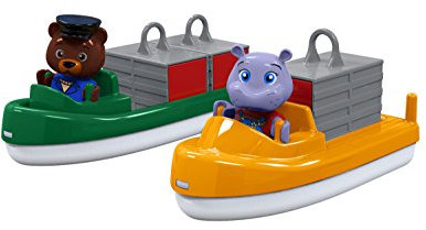 AquaPlay 255 Container- & Transportboot - Zubehör für AquaPlay Wasserbahnen oder für die Badewanne, 2 Boote, Container und Bo und Wilma, für Kinder ab 3 Jahren
