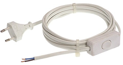 as - Schwabe - Cable de conexión Euro con interruptor intermedio 3m H03VVH2-F 2x0,75, enchufe plano Euro, 30mm pelado con terminales de cable, 230V, 2,5A, blanco, IP20, 70631