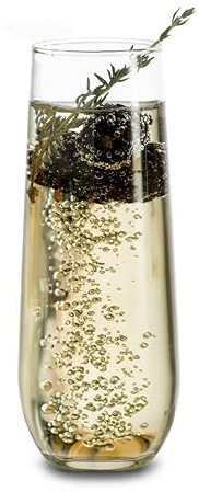 Libbey 228 Stemless Champagne Flutes Glass Set of 12, Elegant 8.5 Oz Flute Glasses for Champagne, Clear Fluted Glassware